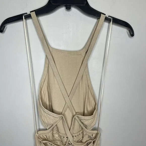 SIGNIFICANT OTHER Abby Dress Women 10 Crochet Maxi Cross Open Back Tan - Picture 11 of 16